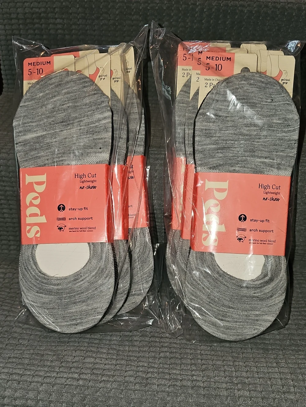 Peds Women's Wool Blend No Show Liner Socks Gel Heel Grip Medium 5-10 New.
